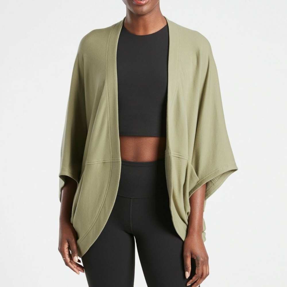Athleta Olive Green Open-Front Cardigan Ethereal Cocoon Wrap